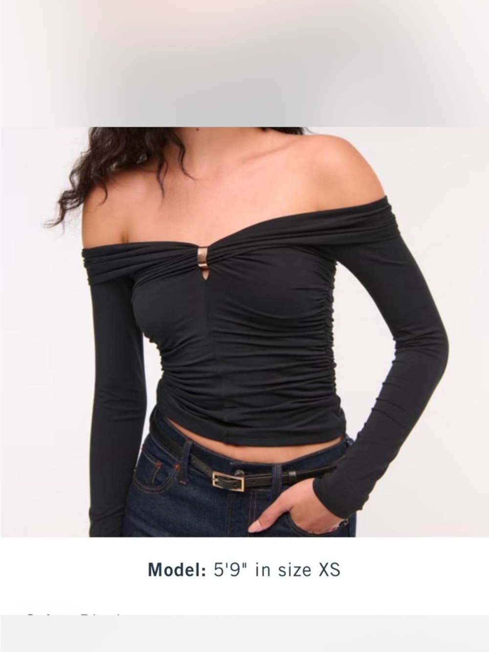 Abercrombie & Fitch Black Off-Shoulder Ruched Long-Sleeve Top